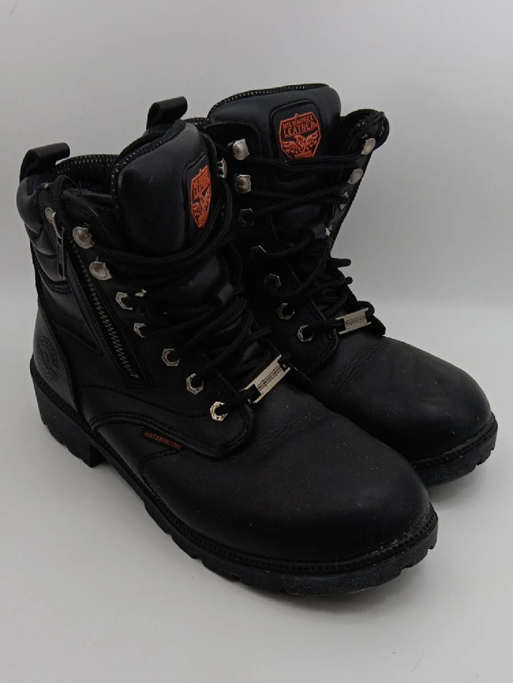 Men's Black Lace-Up Work Boots with Side Zipper SIZE 9